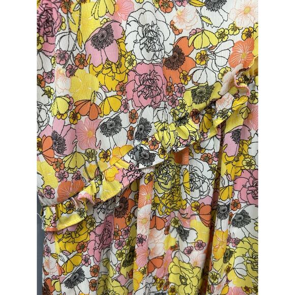 Bcbgeneration Ruffle Floral Print Dress Womens 16 Yellow Spring CottageCore - Picture 6 of 9